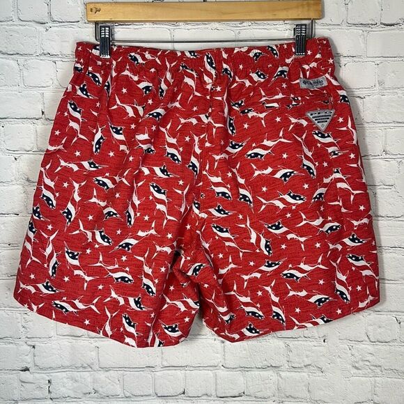 Columbia Patriotic Marlin Swimwear Board Shorts Swim Trunks size L Large Red - Picture 5 of 7